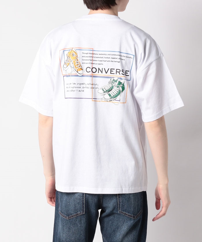 【CONVERSE】 コンバース ALL STAR シューズグラフィック バックプリント＆ワンポイントTシャツ/  ボックスロゴ/半袖Tシャツ/スポーツMIX/ユ