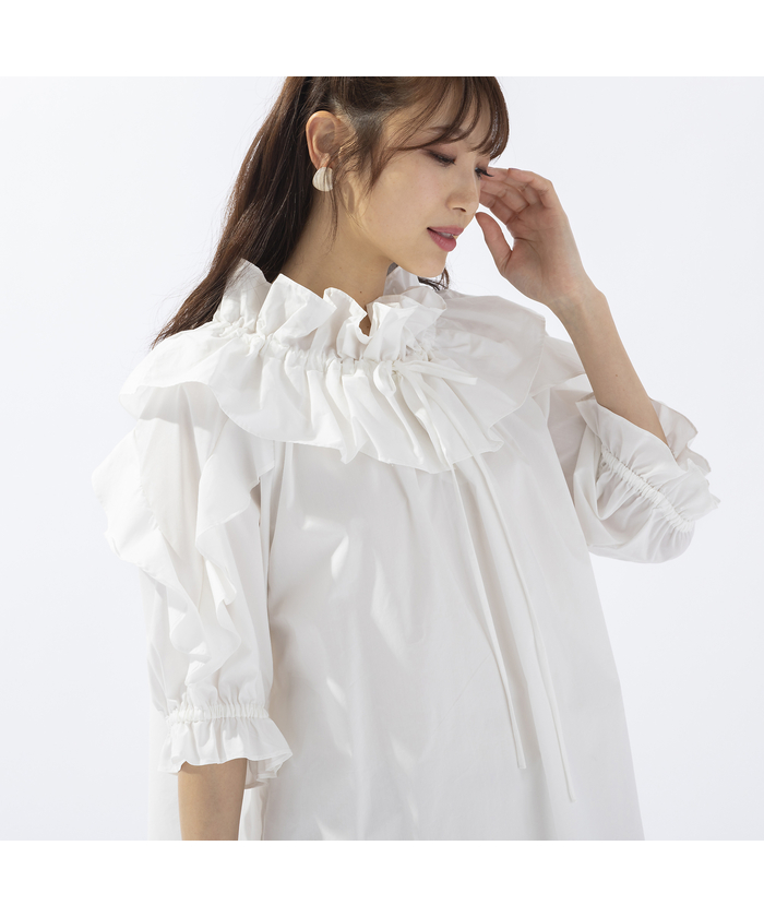 新品♡ローズティアラ♡シルク♡絹♡ドットフリルブラウス42