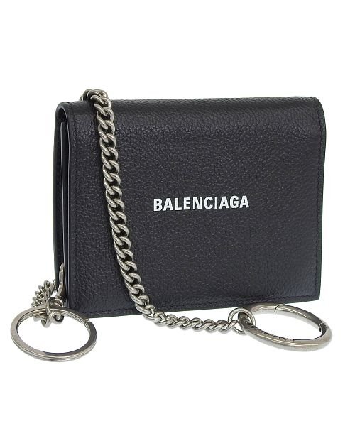 BALENCIAGA(バレンシアガ)/BALENCIAGA バレンシアガ CASH キャッシュ チェーン 三つ折り 財布 /ブラック