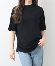 felt maglietta(フェルトマリエッタ)/プチモックネックコットンTシャツ/ブラック