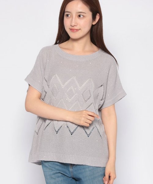 Leilian(レリアン)/スパンコール透かし編みニット【LE TRICOT PERUGIA】/グレー系