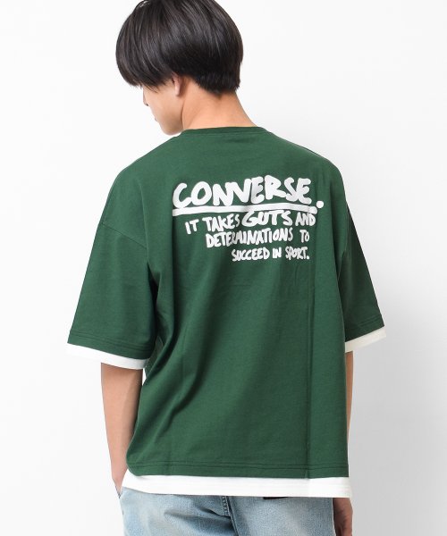 RAT EFFECT(ラット エフェクト)/CONVERSE別注レイヤード風ビッグTシャツ/ダークグリーン