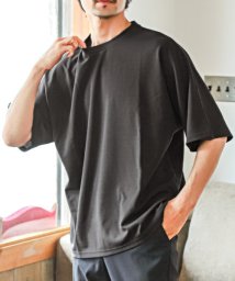 LUXSTYLE(ラグスタイル)/梨地クルーネック半袖ビッグTシャツ/Tシャツ 半袖 メンズ BIGTシャツ ビッグシルエット 無地/チャコールグレー