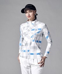 Munsingwear(マンシングウェア)/サンスクリーン崩れチェックプリントスタンドジップ長袖シャツ(吸汗速乾/UV CUT(UPF15)【アウトレット】/グレー