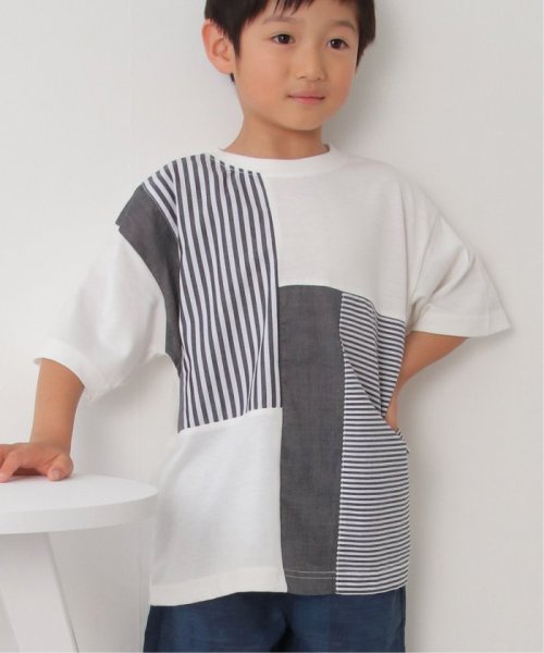 ikka kids(イッカ　キッズ)/ストライプ布帛切り替えTシャツ（120〜160cm）/オフホワイト