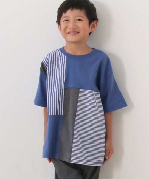ikka kids(イッカ　キッズ)/ストライプ布帛切り替えTシャツ（120〜160cm）/ブルー