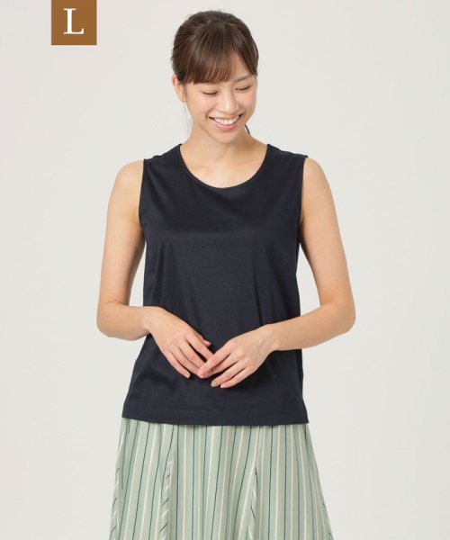 TRANS WORK(L)(トランスワーク Lサイズ)/◆◆【L】【ウォッシャブル】バイオシルケットスムースノースリーブカットソー/ネイビー