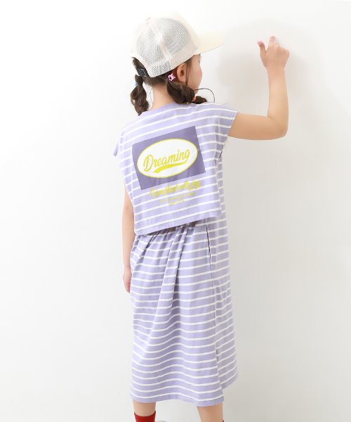 devirock(デビロック)/バックデザイン ボーダーワンピース 子供服 キッズ 女の子 半袖ワンピース ノースリーブワンピース ワンピース /パープル