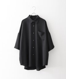 ZIP FIVE(ジップファイブ)/とろみドレープ半袖シャツ/ブラック