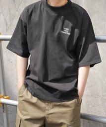 ZIP FIVE(ジップファイブ)/ワンポイント胸ロゴモックネックビッグシルエットTシャツ/チャコールグレー