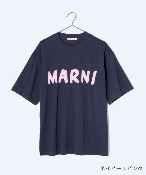 MARNI(マルニ)/マルニ MARNI THJET49EPH USCS11 Tシャツ レディース 半袖 カットソー クルーネック オーバーサイズ レタリングプリント/ネイビー