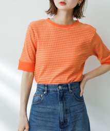 SENSE OF PLACE by URBAN RESEARCH(センスオブプレイス バイ アーバンリサーチ)/クルーネックリンガーボーダーTシャツ(5分袖)/ORANGE