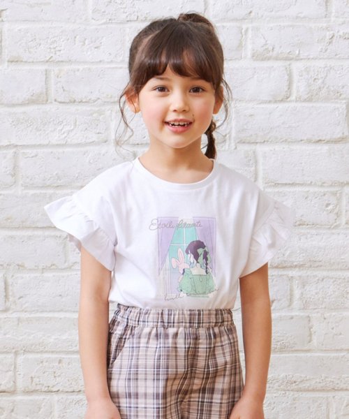 anyFAM（KIDS）(エニファム（キッズ）)/袖フリル エモプリント Ｔシャツ/オフホワイト