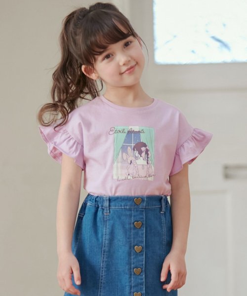 anyFAM（KIDS）(エニファム（キッズ）)/袖フリル エモプリント Ｔシャツ/ラベンダー