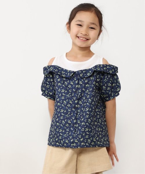 ikka kids(イッカ　キッズ)/肩開きレイヤード花柄ブラウス（120〜160cm）/ネイビー