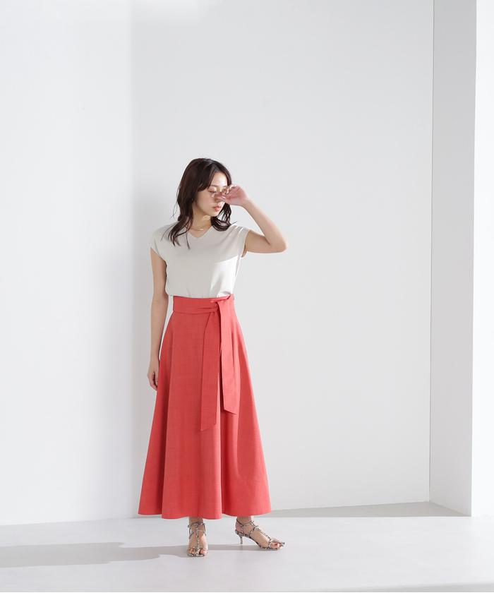 セール】リネンライクベルテッドフレアスカート(505265831