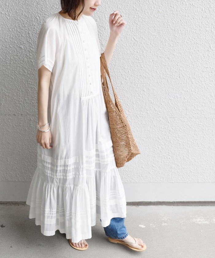 和風 美品 SHIPS【0 x ones】定価3万 2022SS ピンタックワンピース