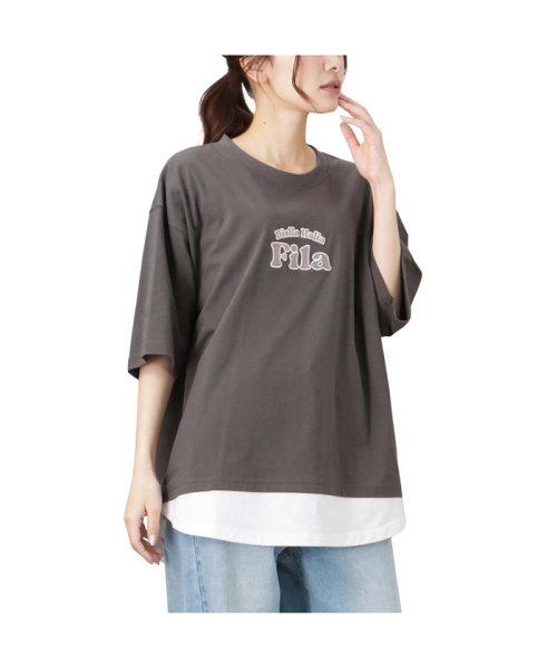 MAC HOUSE(women)(マックハウス（レディース）)/FILA フィラ フェイクレイヤードTシャツ FL2032/チャコール