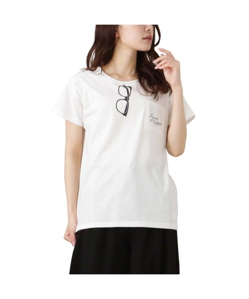 MAC HOUSE(women)(マックハウス（レディース）)/T－GRAPHICS ティーグラフィックス メガネプリントポケット半袖Tシャツ 335572106/ホワイト