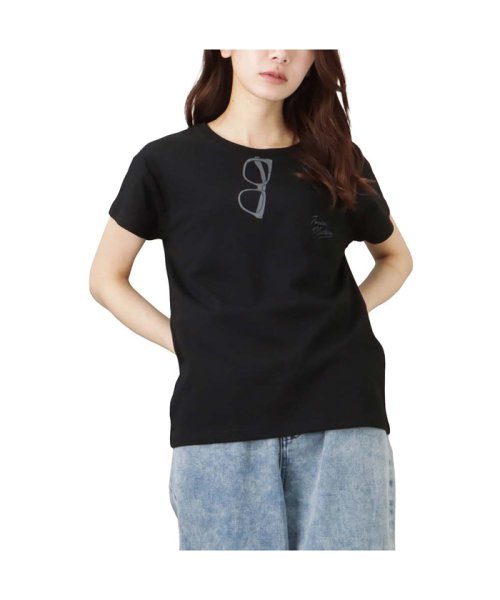 MAC HOUSE(women)(マックハウス（レディース）)/T－GRAPHICS ティーグラフィックス メガネプリントポケット半袖Tシャツ 335572106/ブラック