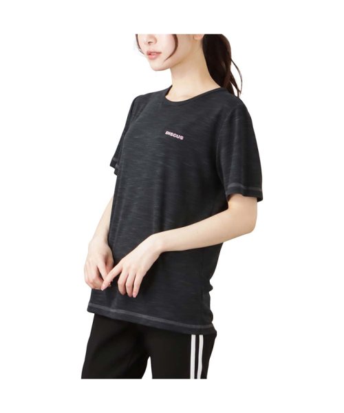 MAC HOUSE(women)(マックハウス（レディース）)/DISCUS ディスカス シューティングカチオン半袖Tシャツ 3286－9633/ブラック