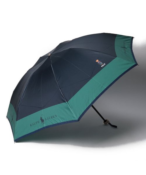 POLO RALPH LAUREN(umbrella)(ポロラルフローレン（傘）)/折りたたみ傘 カラーブロック/ネイビーブルー