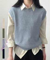 ARGO TOKYO(アルゴトウキョウ)/Waffler Knit Vest 25065　ワッフルニットベスト　ニットジレ　ニット　シアーニット　ニットトップス　ジレ/ブルー