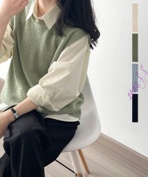 ARGO TOKYO(アルゴトウキョウ)/Waffler Knit Vest 25065　ワッフルニットベスト　ニットジレ　ニット　シアーニット　ニットトップス　ジレ/グリーン