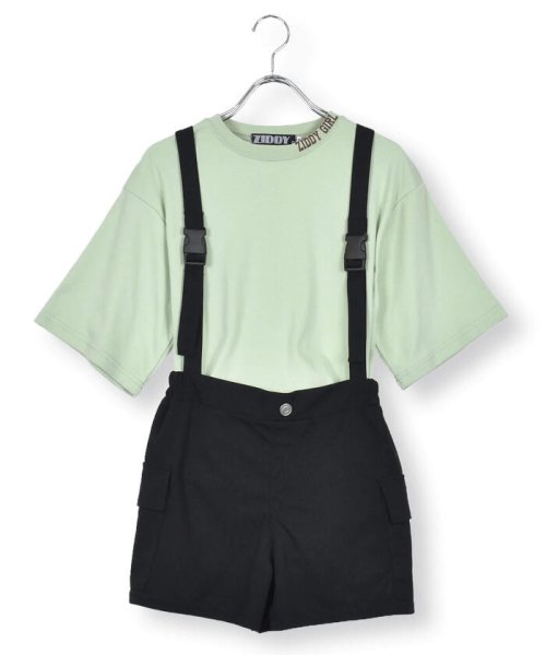 ZIDDY(ジディー)/ミニタリーカーゴショートパンツ＆Tシャツセット(130~160cm)/ブラック