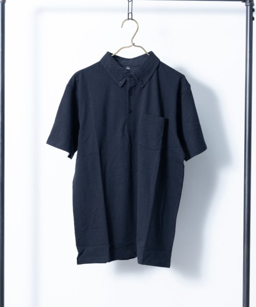 Nylaus select(ナイラスセレクト)/鹿の子 ボタンダウン ポロシャツ/ブラック