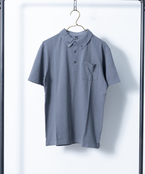Nylaus select(ナイラスセレクト)/鹿の子 ボタンダウン ポロシャツ/チャコールグレー