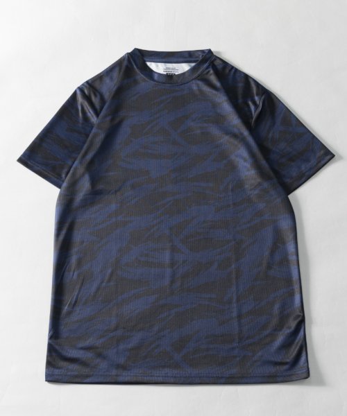 Nylaus select(ナイラスセレクト)/吸汗速乾 総柄プリント 半袖Tシャツ/ネイビー