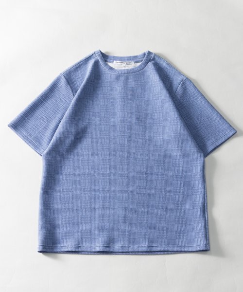 Nylaus select(ナイラスセレクト)/ブロックドビー エンボスワッフル 半袖Tシャツ/ネイビー