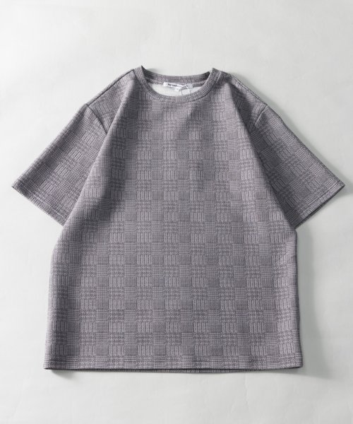 Nylaus select(ナイラスセレクト)/ブロックドビー エンボスワッフル 半袖Tシャツ/チャコールグレー