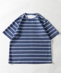 Nylaus select(ナイラスセレクト)/ボーダー柄 エンボスワッフル 半袖Tシャツ/ネイビー