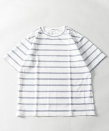 Nylaus select(ナイラスセレクト)/ボーダー柄 エンボスワッフル 半袖Tシャツ/オフホワイト