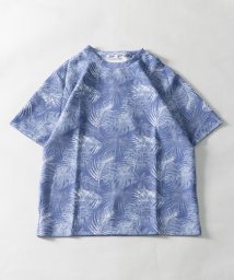 Nylaus select(ナイラスセレクト)/リーフ柄 エンボスワッフル 半袖Tシャツ/ネイビー