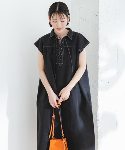 URBAN RESEARCH ROSSO(URBAN　RESEARCH　ROSSO)/ELY　LACEUP A－LINE ONEPIECE/BLACK