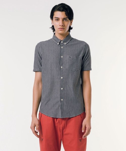 LACOSTE Mens(ラコステ　メンズ)/クールマックスブレンドジャガード半袖チェックシャツ/ブラック