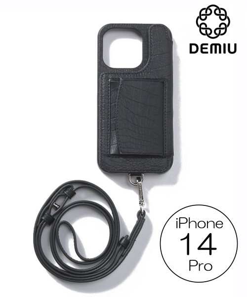 Demiu(Demiu)/【Demiu / デミュ】POCHE iPhone14Pro  iPhoneケース アイフォンケース レザー 手帳型 本革 牛革 ストラップ付/ブラックその他2