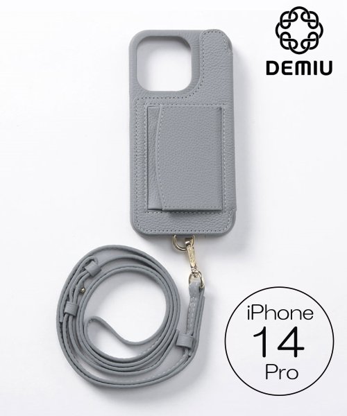 Demiu(Demiu)/【Demiu / デミュ】POCHE iPhone14Pro  iPhoneケース アイフォンケース レザー 手帳型 本革 牛革 ストラップ付/グレー