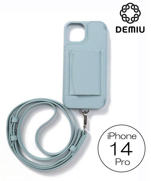 Demiu(Demiu)/【Demiu / デミュ】POCHE iPhone14Pro  iPhoneケース アイフォンケース レザー 手帳型 本革 牛革 ストラップ付/サックス