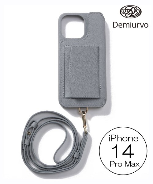 Demiu(Demiu)/【Demiu / デミュ】POCHE iPhone14ProMax iPhoneケース レザー 手帳型 本革 牛革 アイフォンケース ストラップ付/グレー