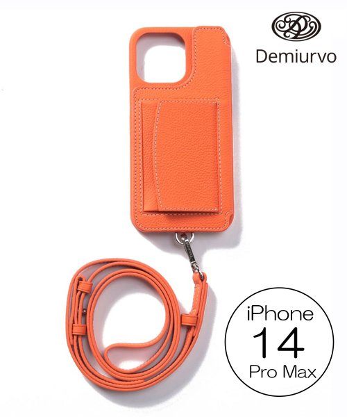 Demiu(Demiu)/【Demiu / デミュ】POCHE iPhone14ProMax iPhoneケース レザー 手帳型 本革 牛革 アイフォンケース ストラップ付/オレンジ