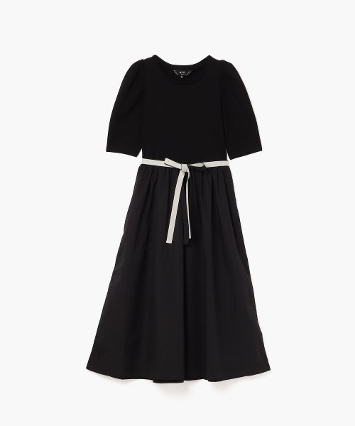 To b. by agnes b. OUTLET(トゥー　ビー　バイ　アニエスベー　アウトレット)/【Outlet】WU27 ROBE ギャザースリーブコンビワンピース/ブラック