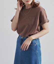 Fizz(フィズ)/ラウンドヘム胸ポケ付きTシャツ　綿天竺/モカ