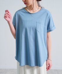 Fizz(フィズ)/ラウンドヘム胸ポケ付きTシャツ　綿天竺/ブルー