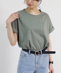 Fizz(フィズ)/ラウンドヘム胸ポケ付きTシャツ　綿天竺/カーキ