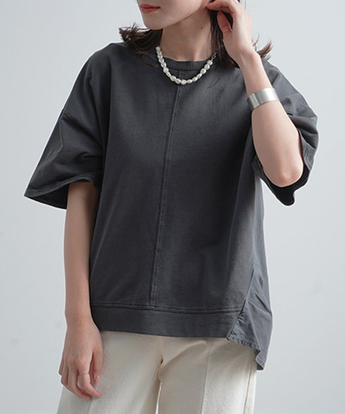 Fizz(フィズ)/ピグメント裏毛後ろ切替え半袖プルオーバー　異素材　Tシャツ/ブラック