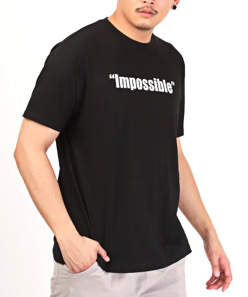 LUXSTYLE(ラグスタイル)/Impossibleロゴプリント半袖Tシャツ/Tシャツ メンズ レディース 半袖 ロゴ プリント 英字 プリントTシャツ/ブラック